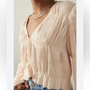 Urban Outfitters Aliyah Plisse Button-Front Blouse